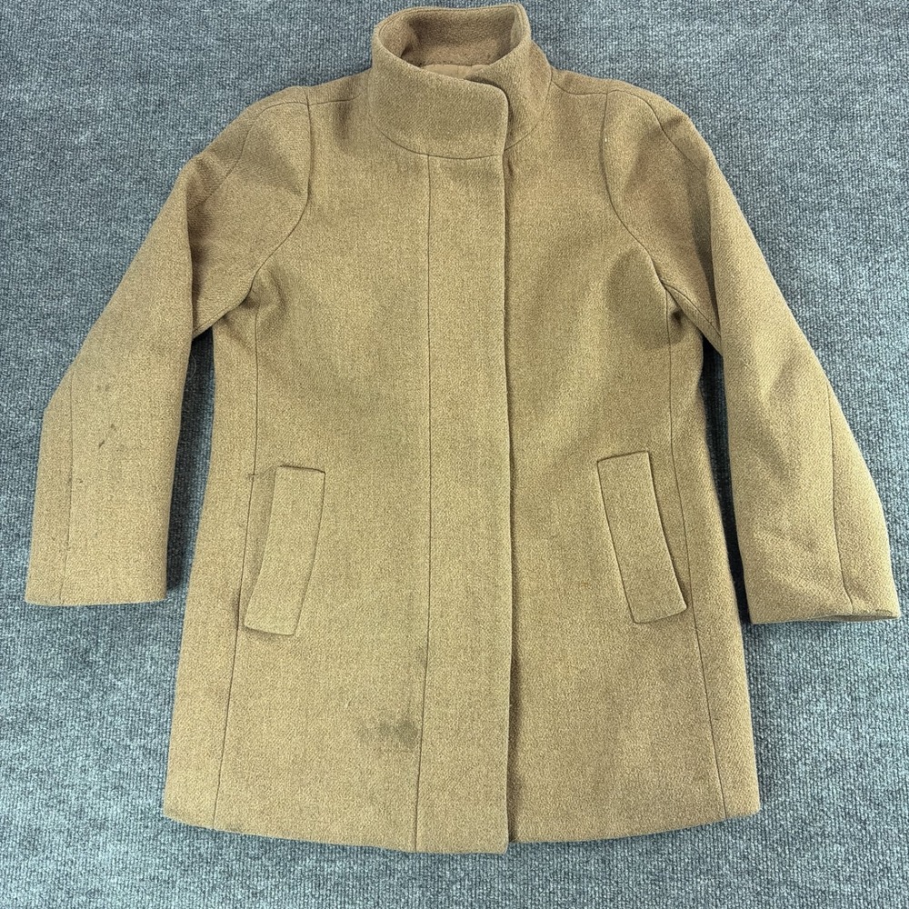J.Crew Mercantile Women 6 Camel Wool Blend Funnel Neck City Coat Tan Zip Up Fall